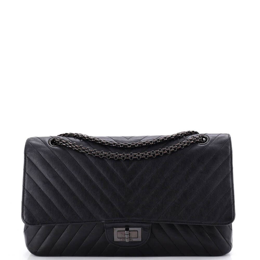 Chanel 227 So Black Reissue 2.55 Flap Bag Chevron Sheepskin